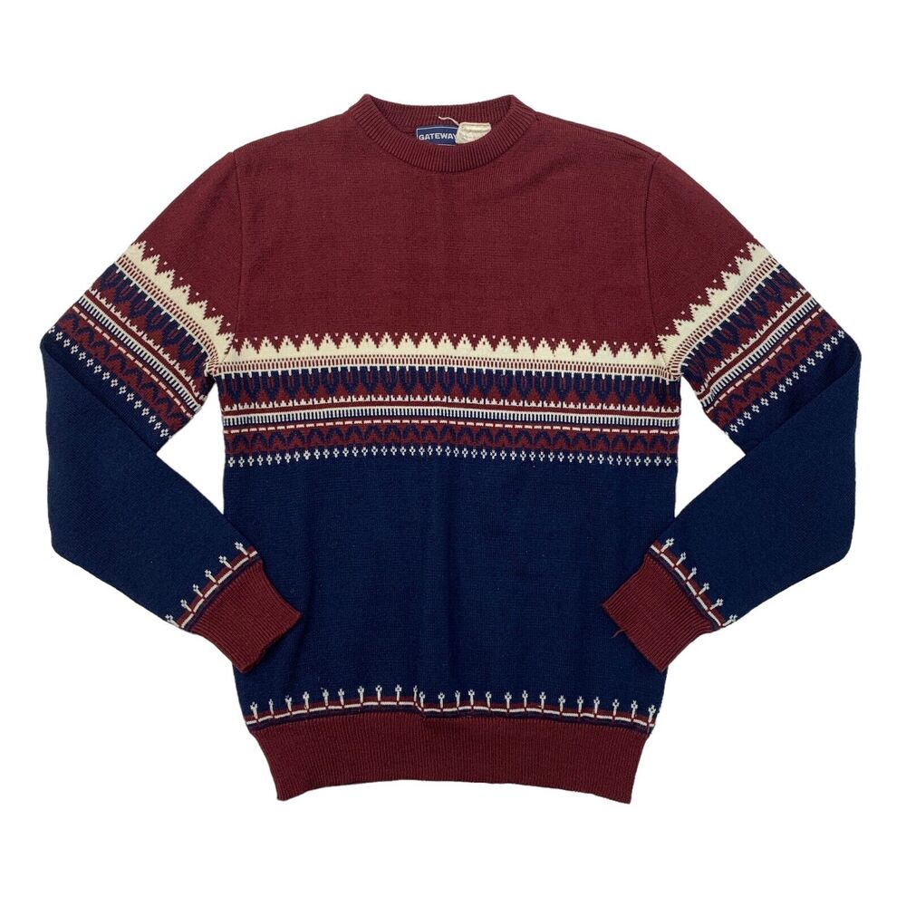 Vintage Gateway Knit Sweater Mens L Large Acrylic Holiday Preppy Pullover